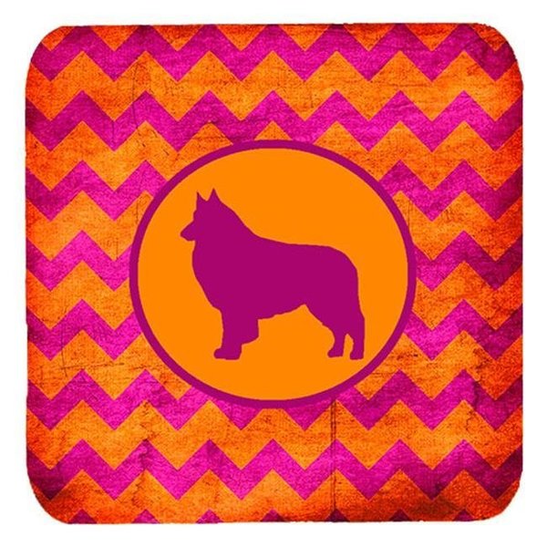 Carolines Treasures Carolines Treasures SDK1116-B-FC Belgian Tervuren Chevron Pink And Orange Foam Coasters - Set 4; 3.5 x 3.5 In. SDK1116-B-FC